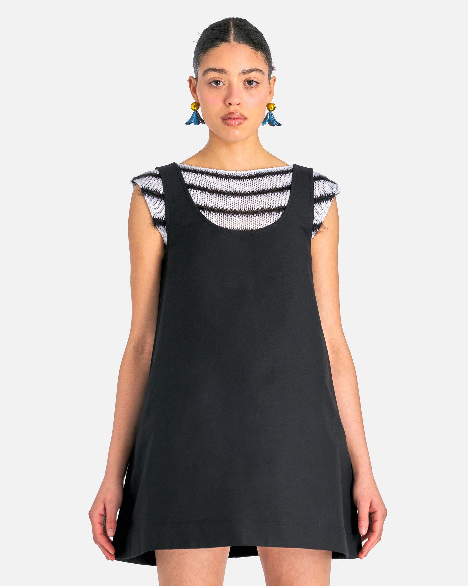 Cotton Cocoon Mini Dress in Black SVRN Cotton Cocoon Mini Dress in Black SVRN
