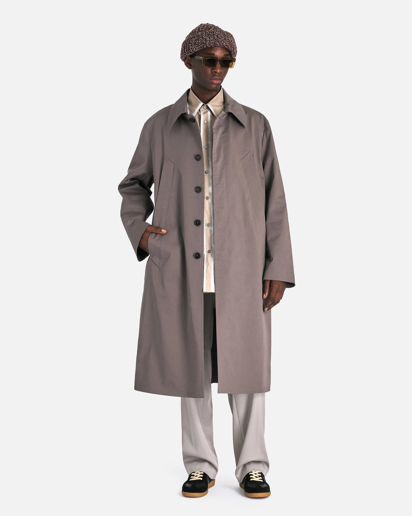 MM6 Maison Margiela Men's Jackets Cotton Twill Trench Coat in Taupe