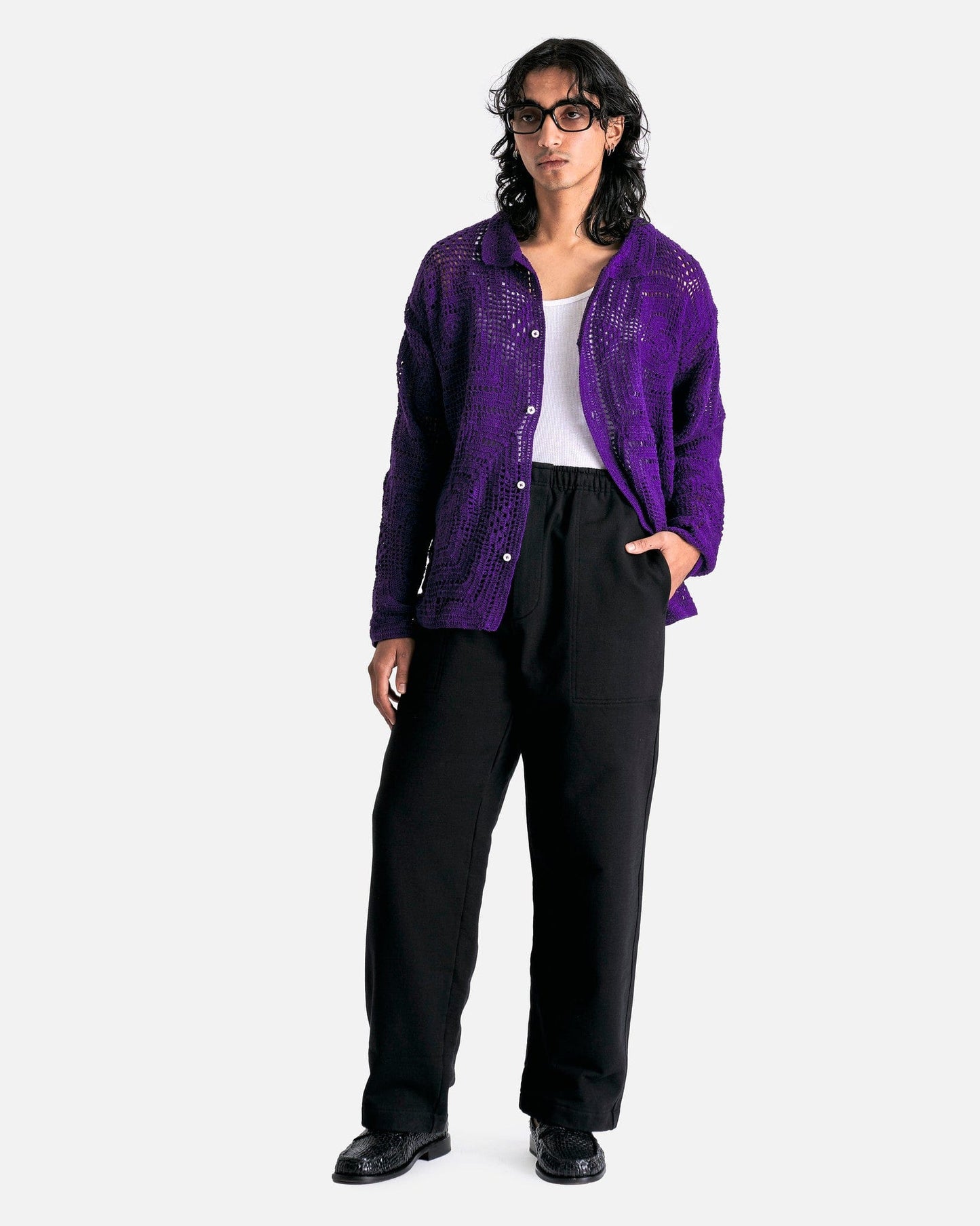 Bode Men's Shirts Crochet Overshirt in Purple