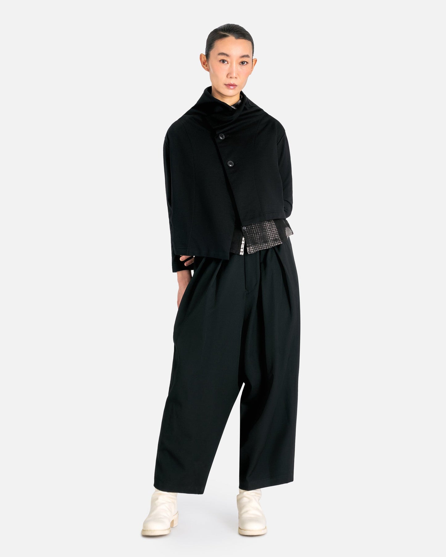 Y's by Yohji Yamamoto Women Tops 02 Cropped Asymmetry Jacket in Black