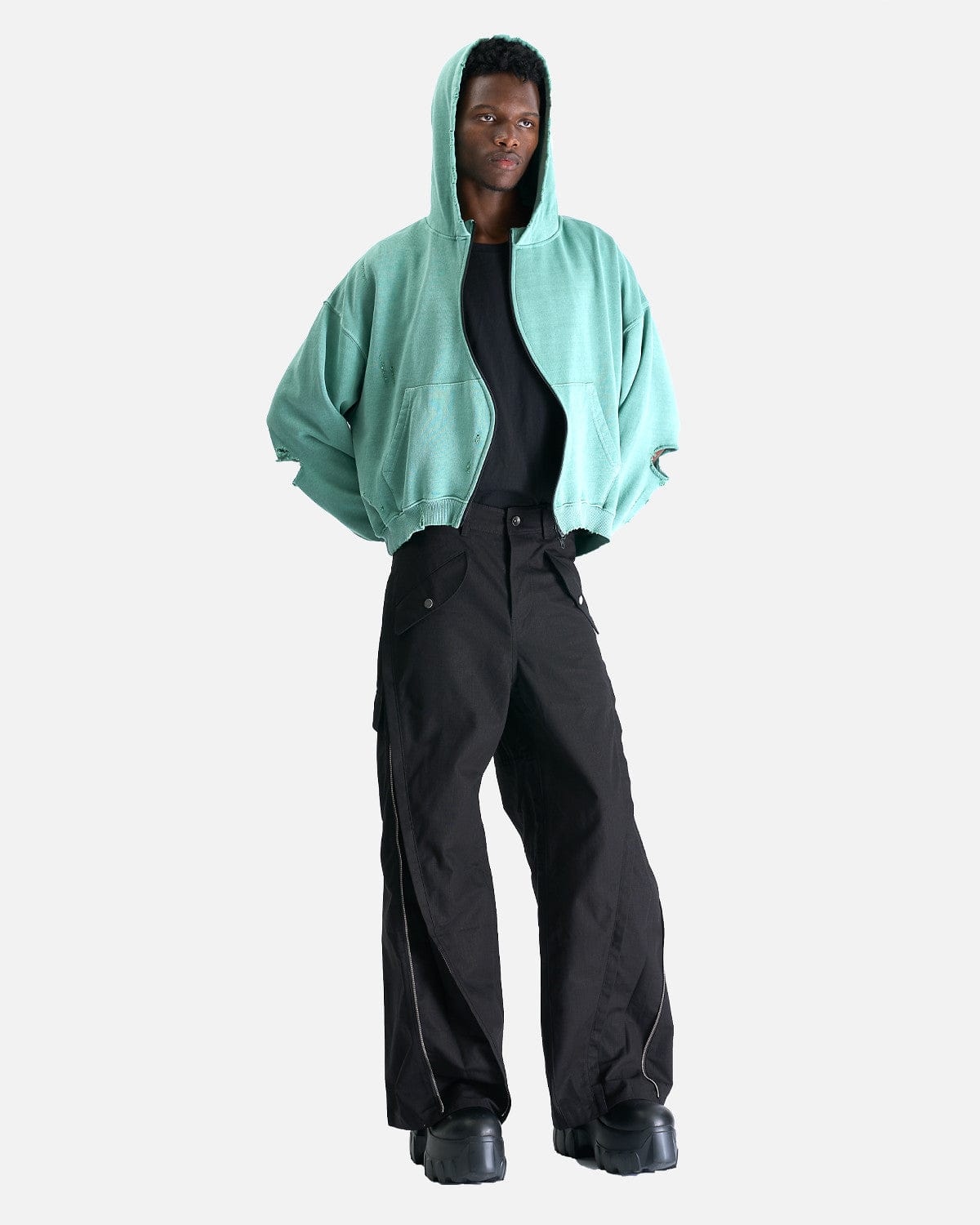 FFFPOSTALSERVICE Men's Jackets Curved Zip-Up Round Hem Hoodie in Tokyo Green