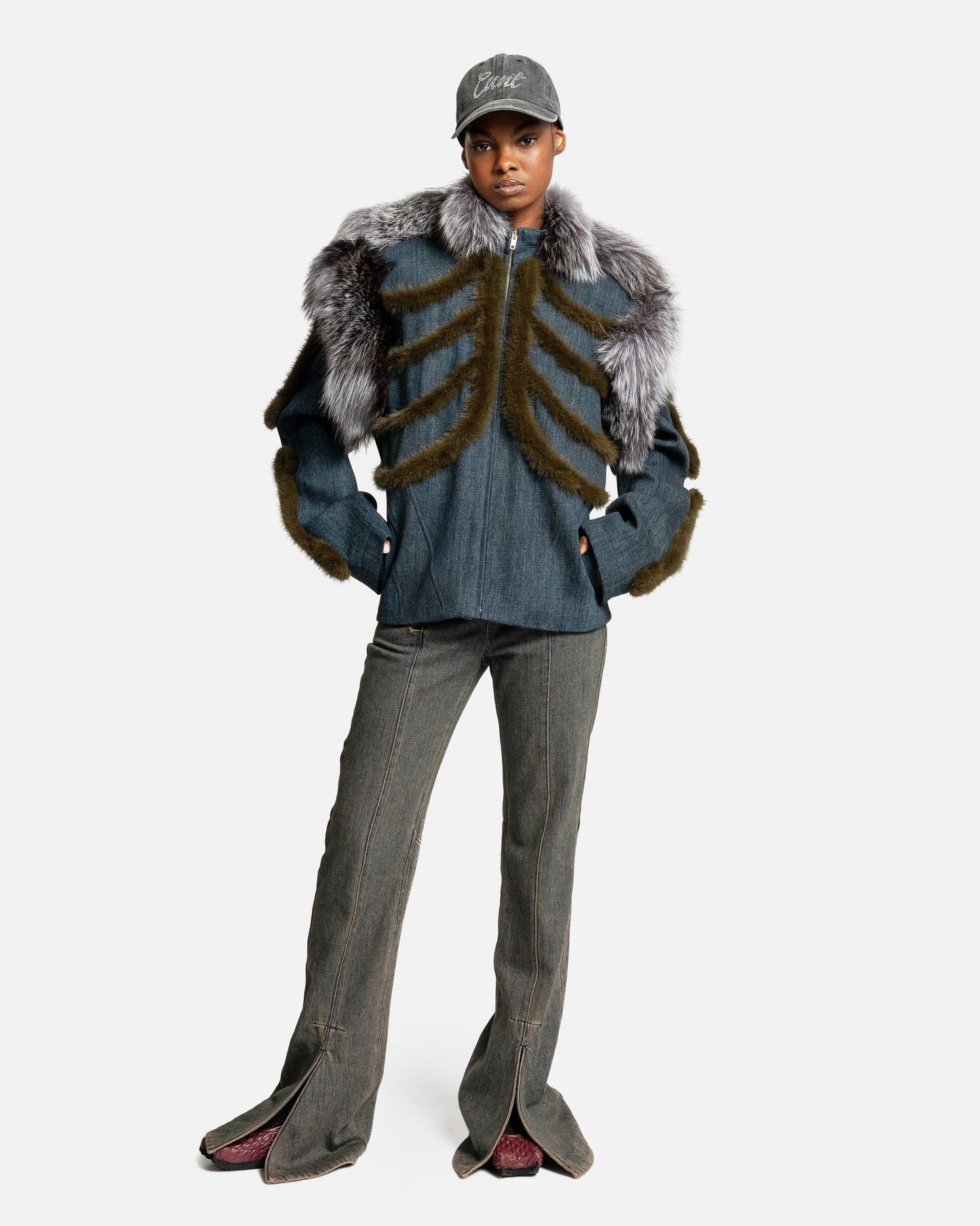 Goomheo Women Jackets Denim Fur Jacket in Washed Blue Denim