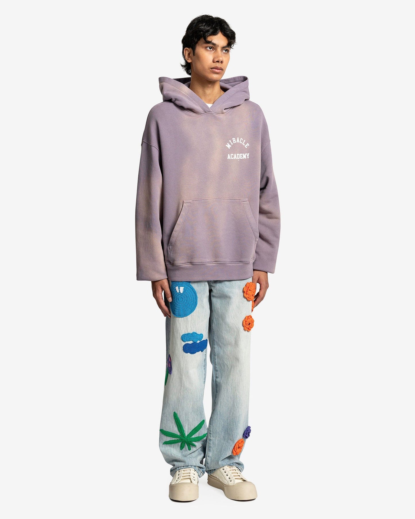 Nahmias Men's Jeans Denim Knit Patchwork Jeans in Light Wash