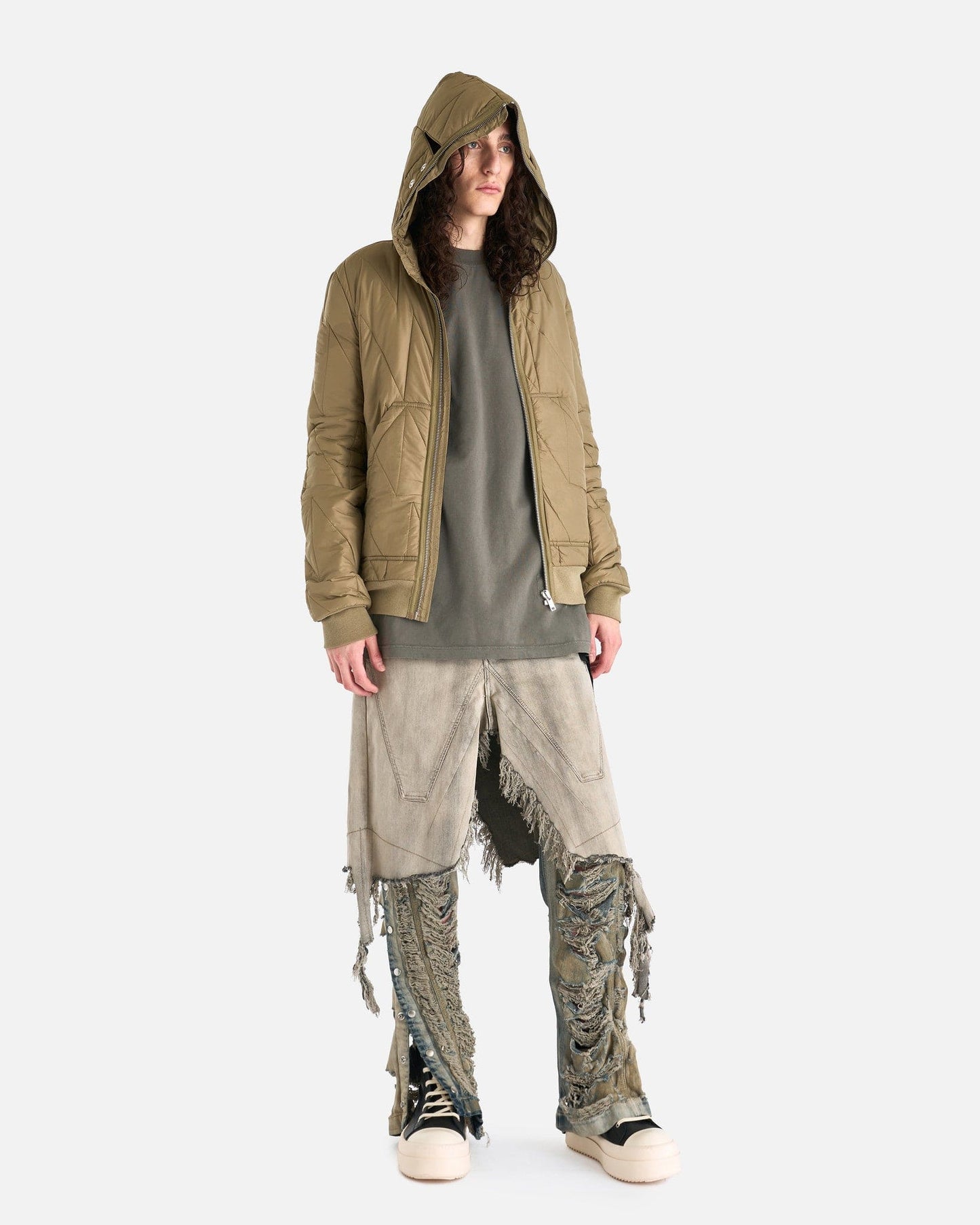 Rick Owens DRKSHDW Men's Jeans Denim Pusher Pants in Mineral Pearl Shredded
