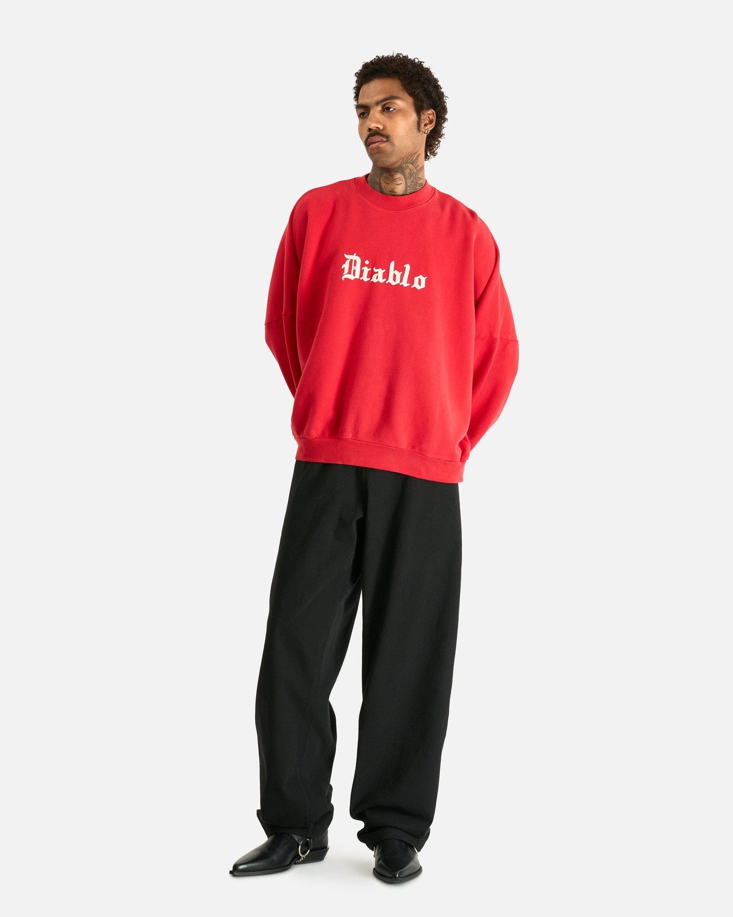 Willy Chavarria Men Sweaters Diablo Hooligan Crewneck in Red