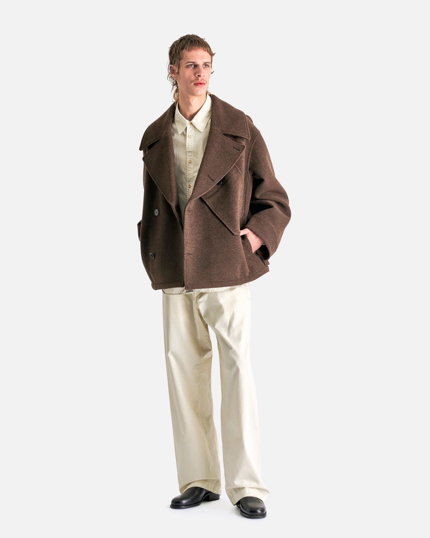 LEMAIRE Men's Coat Dispatch Peacoat in Brown Chine