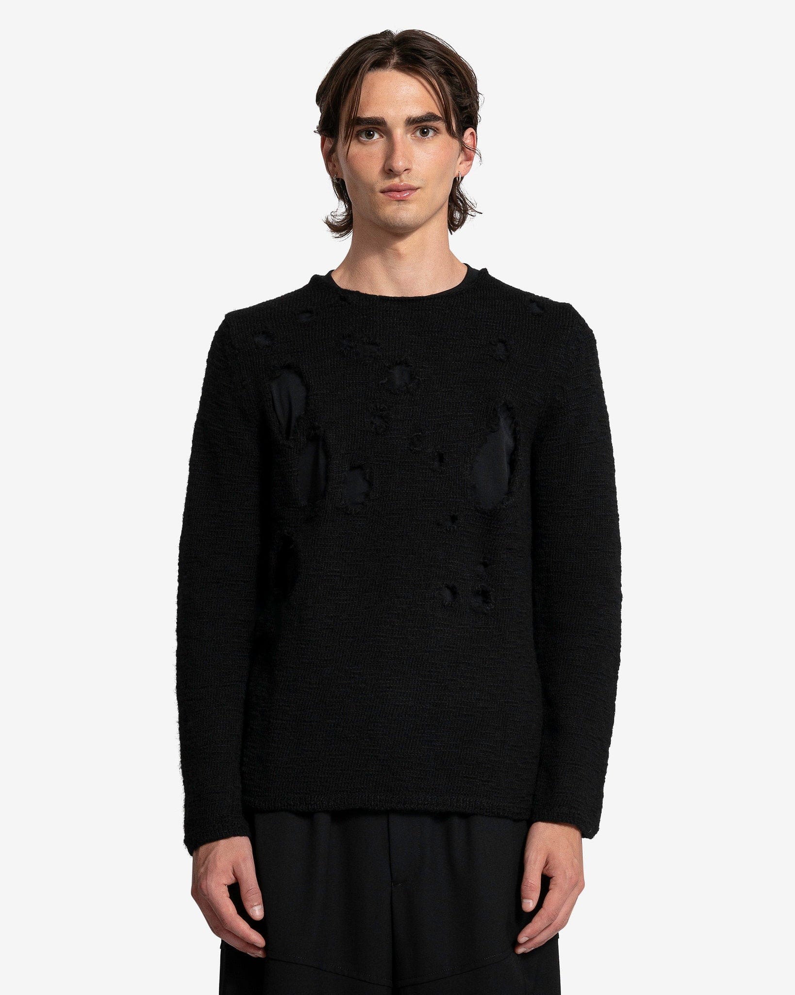 Distressed Crewneck Sweater in Black