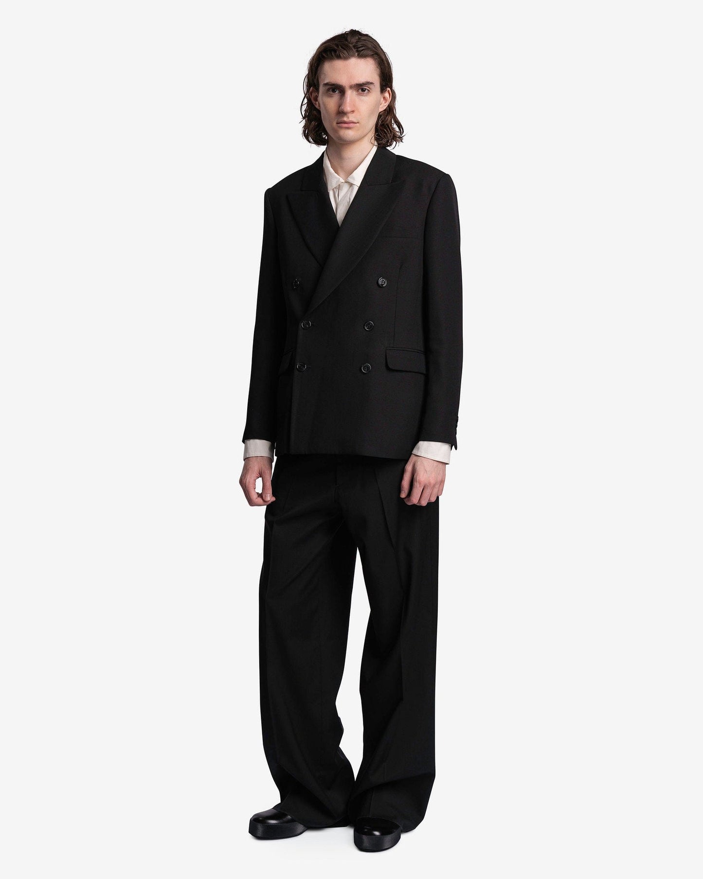 Raf Simons Men's Jackets Double Breasted Blazer with Peacock Lapel in Black