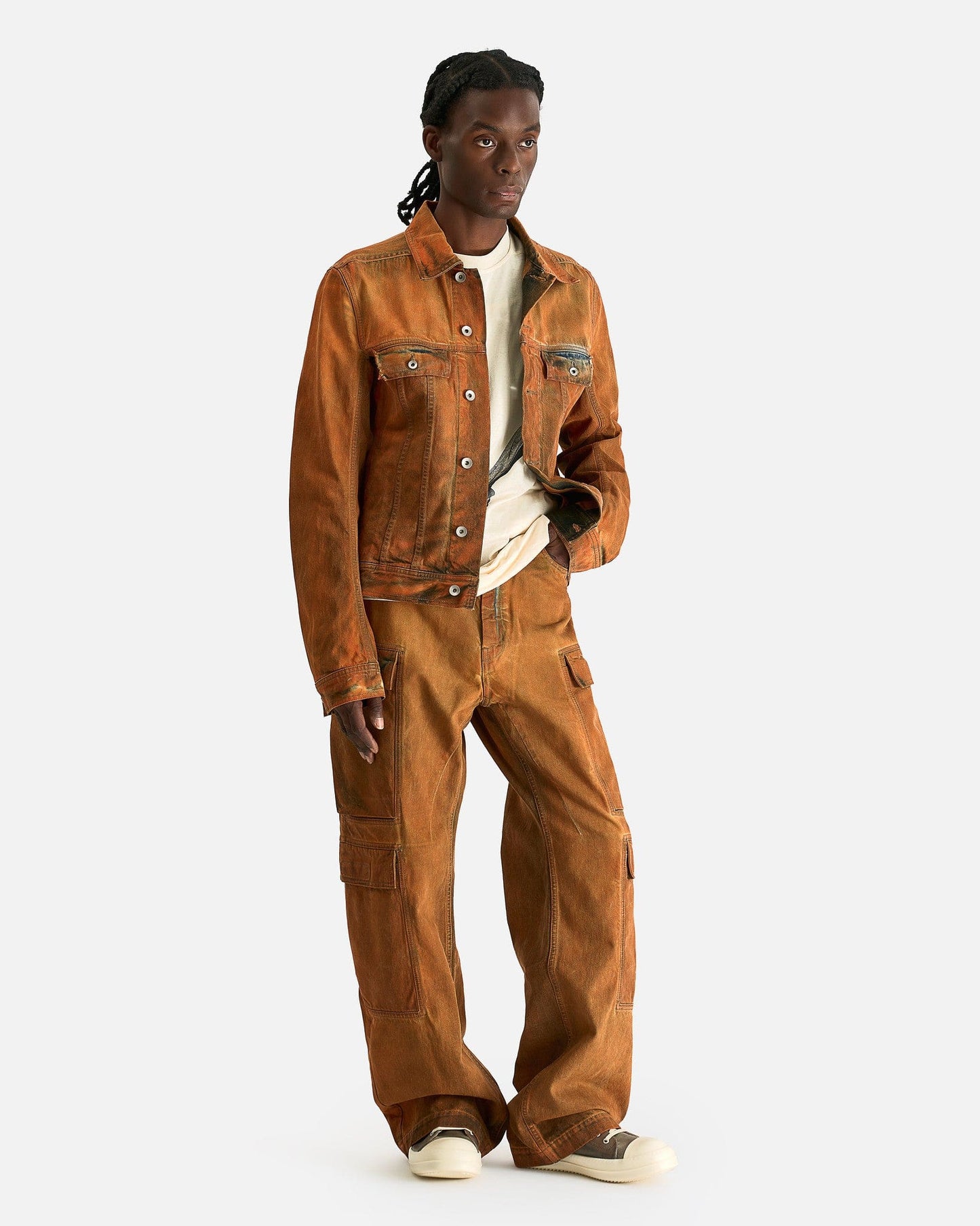 Rick Owens DRKSHDW Men's Pants Double Cargo Jeans in Orange