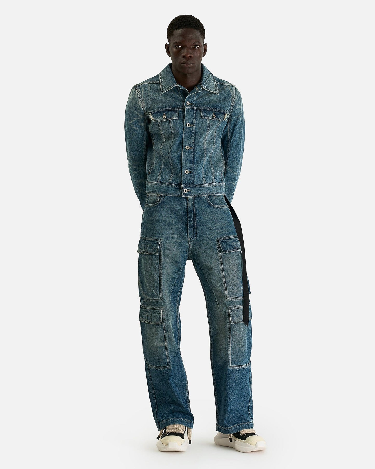 Rick Owens DRKSHDW Men's Pants Double Cargo Jeans in Washed Indigo