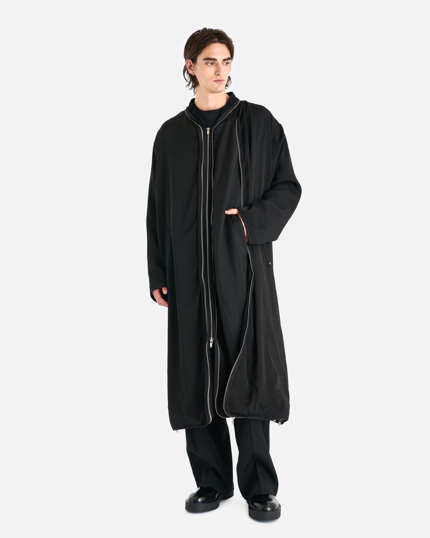 Jil Sander Men's Jackets 48 Double Layered Viscose Coat in Black