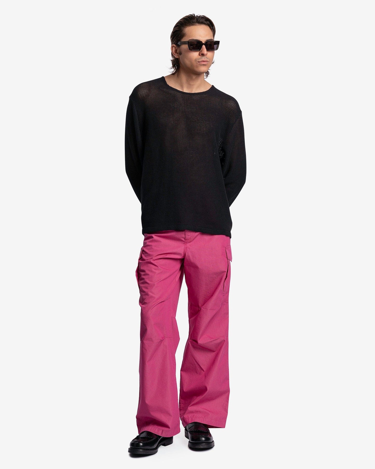 Our Legacy Men's Sweatshirts Double Lock U-Neck in Black Rustic Mesh