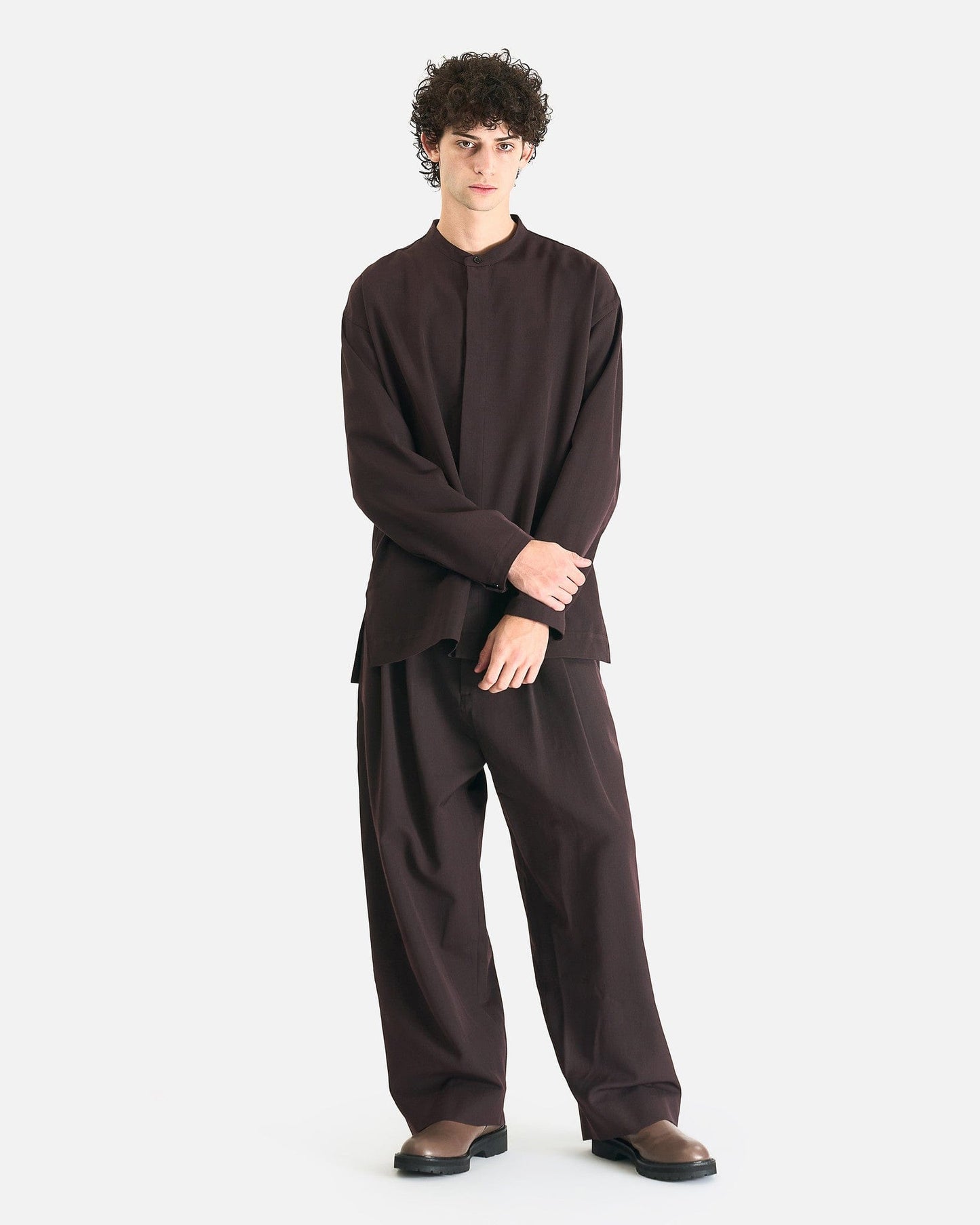 Studio Nicholson Men's Pants Double Pleat Volume Pant in Espresso Brown