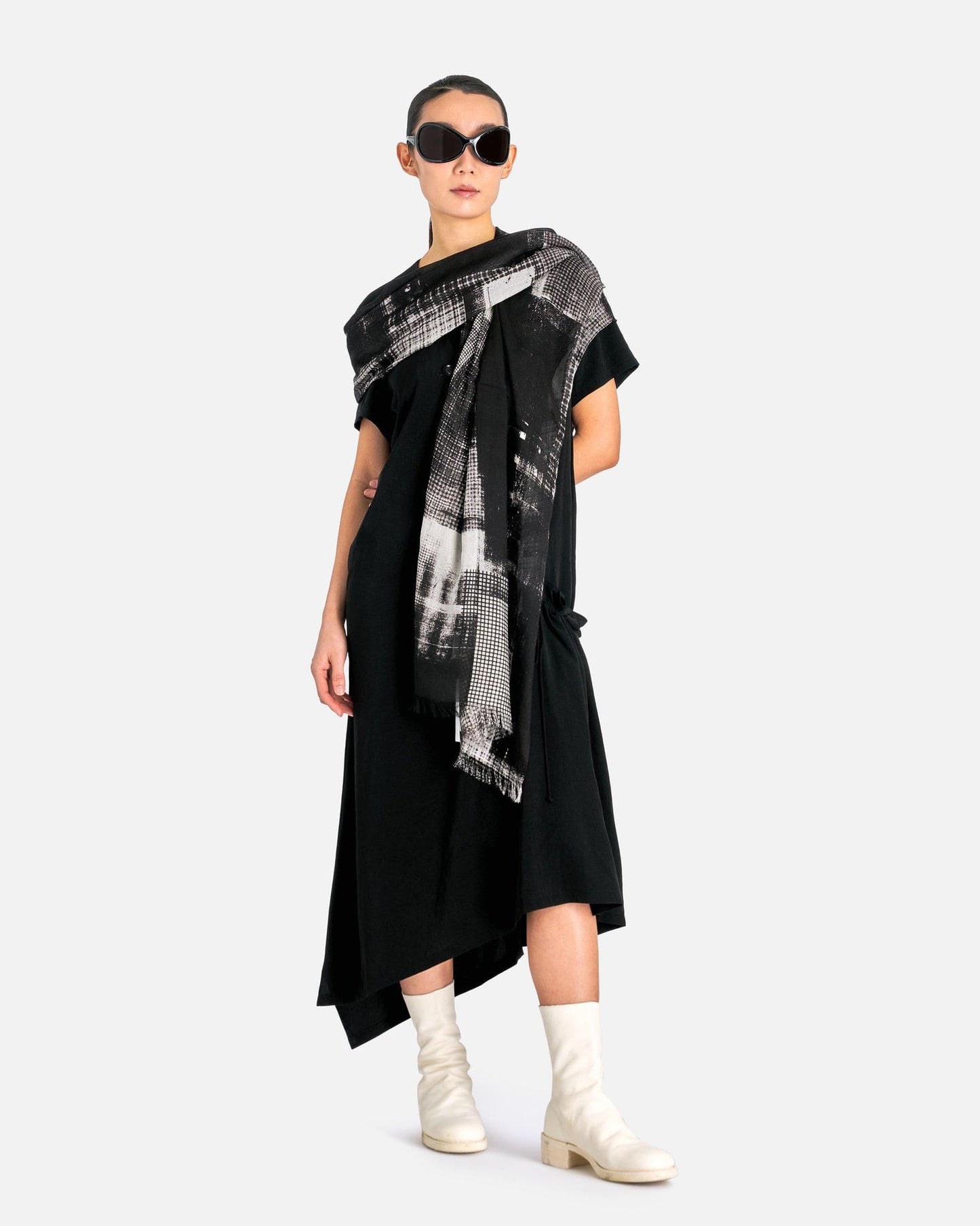 Y's by Yohji Yamamoto Women Dresses 02 E-Half Sleeve Drape Dress in Black