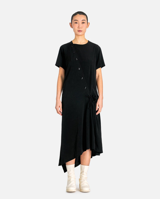 Y's by Yohji Yamamoto Women Dresses 02 E-Half Sleeve Drape Dress in Black