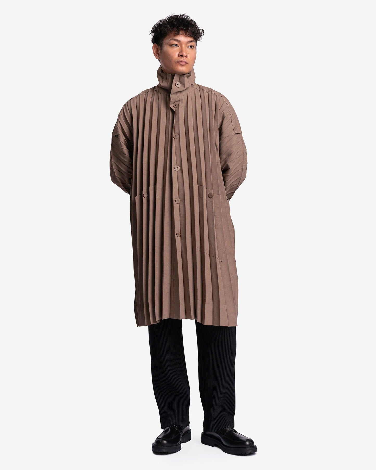 Homme Plissé Issey Miyake Men's Coat Edge Coat Light in Brown