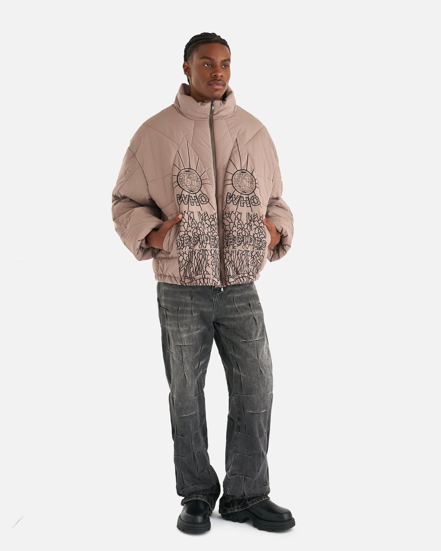 Who Decides War Men's Jackets Embroided Bomber in Vintage Grey