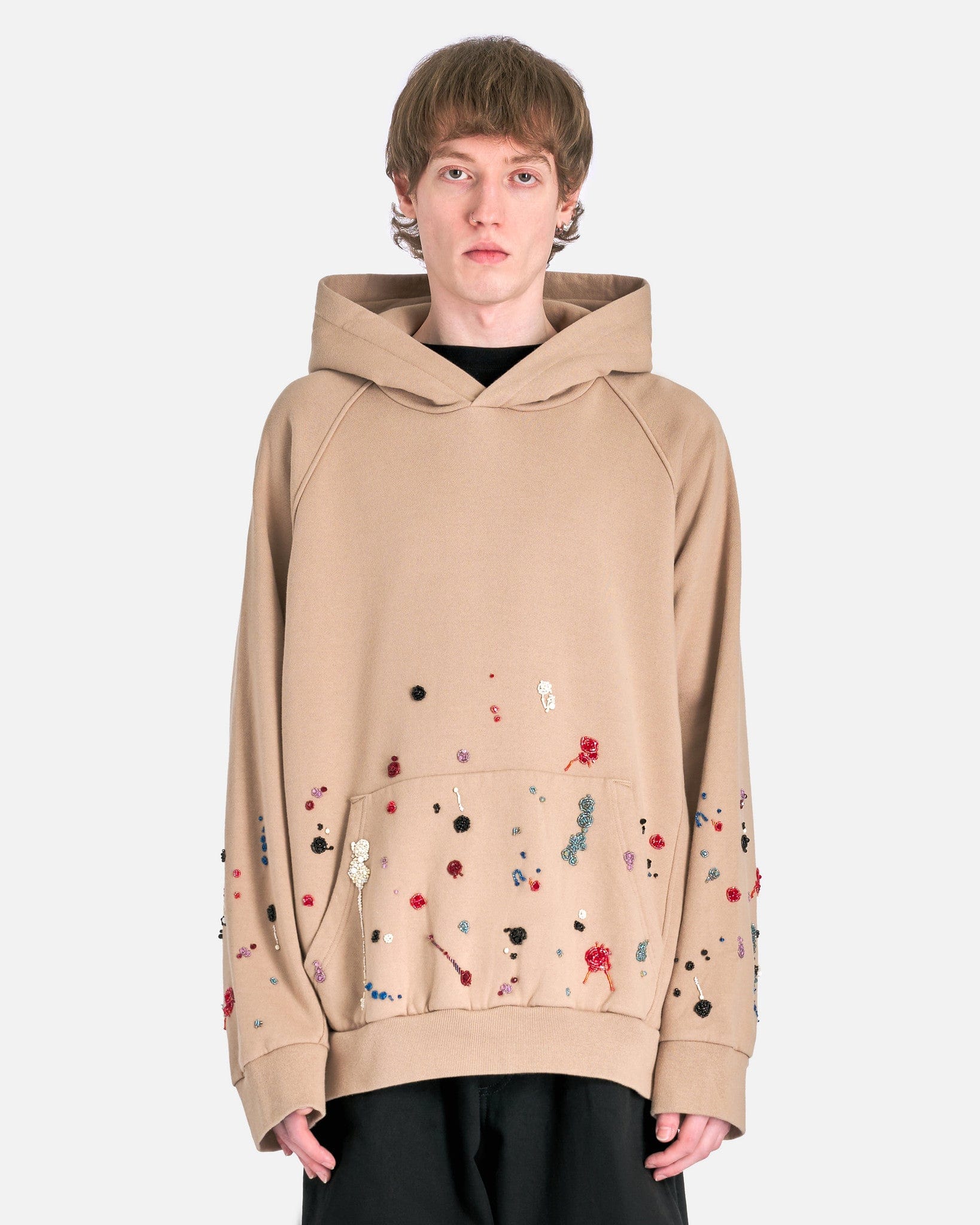 Embroidered Splatter Hoodie in Beige – SVRN