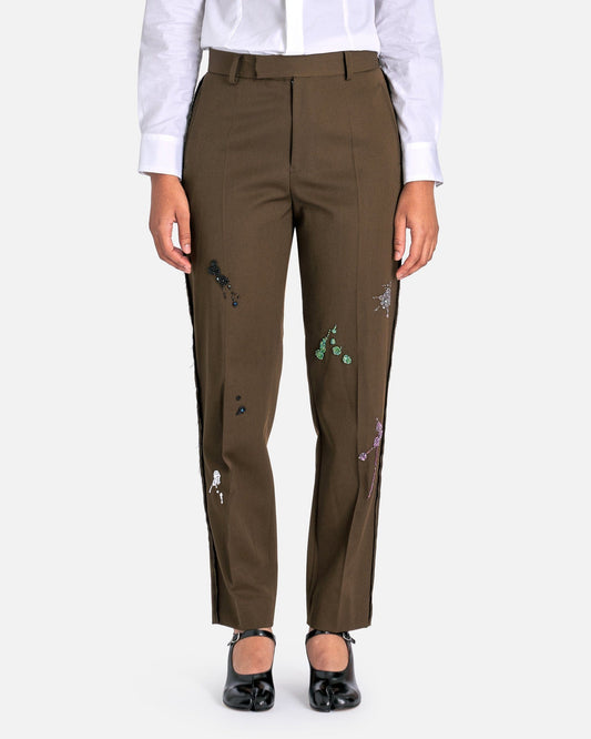 UNDERCOVER Women Pants Embroidered Splatter Suit Trousers in Brown