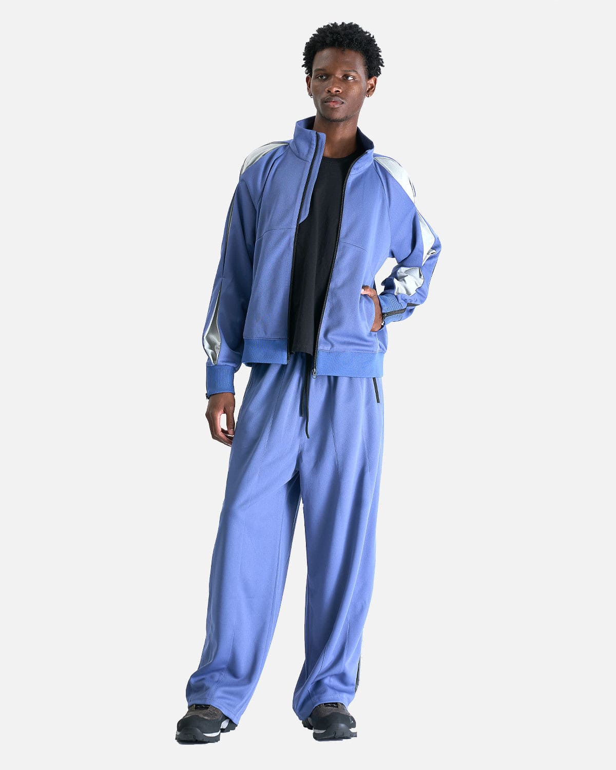 FFFPOSTALSERVICE Men's Pants Enigma Track Bottoms in Cerulean Blue/ Light Grey