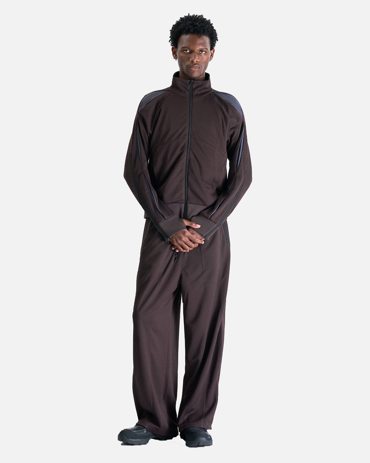 FFFPOSTALSERVICE Men's Pants Enigma Track Bottoms in Fondant Brown/Dark Grey