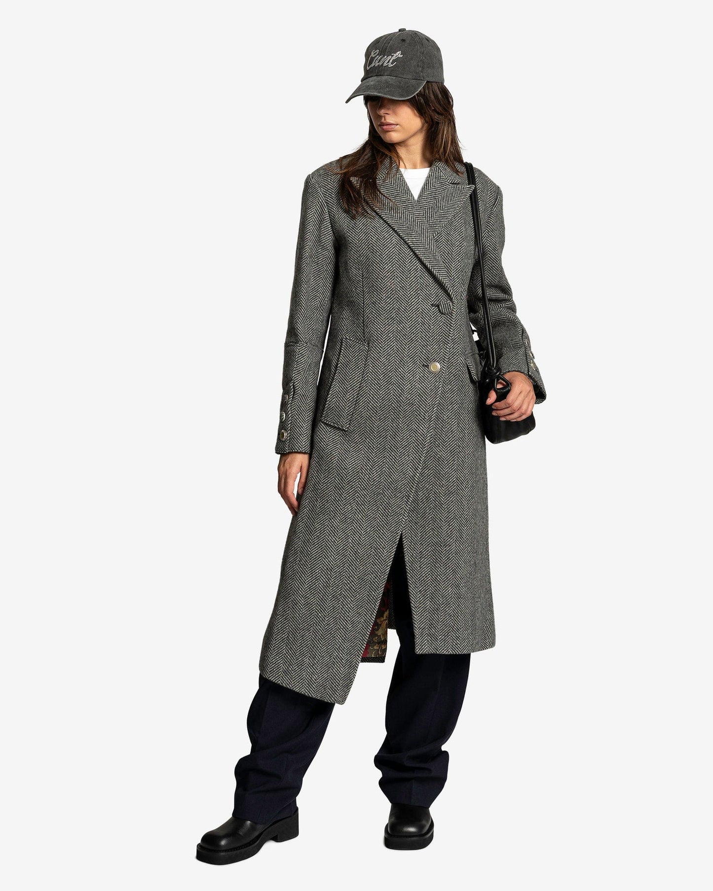 Andersson Bell Women Jackets Enya Herringbone Asymmetric Coat in Grey