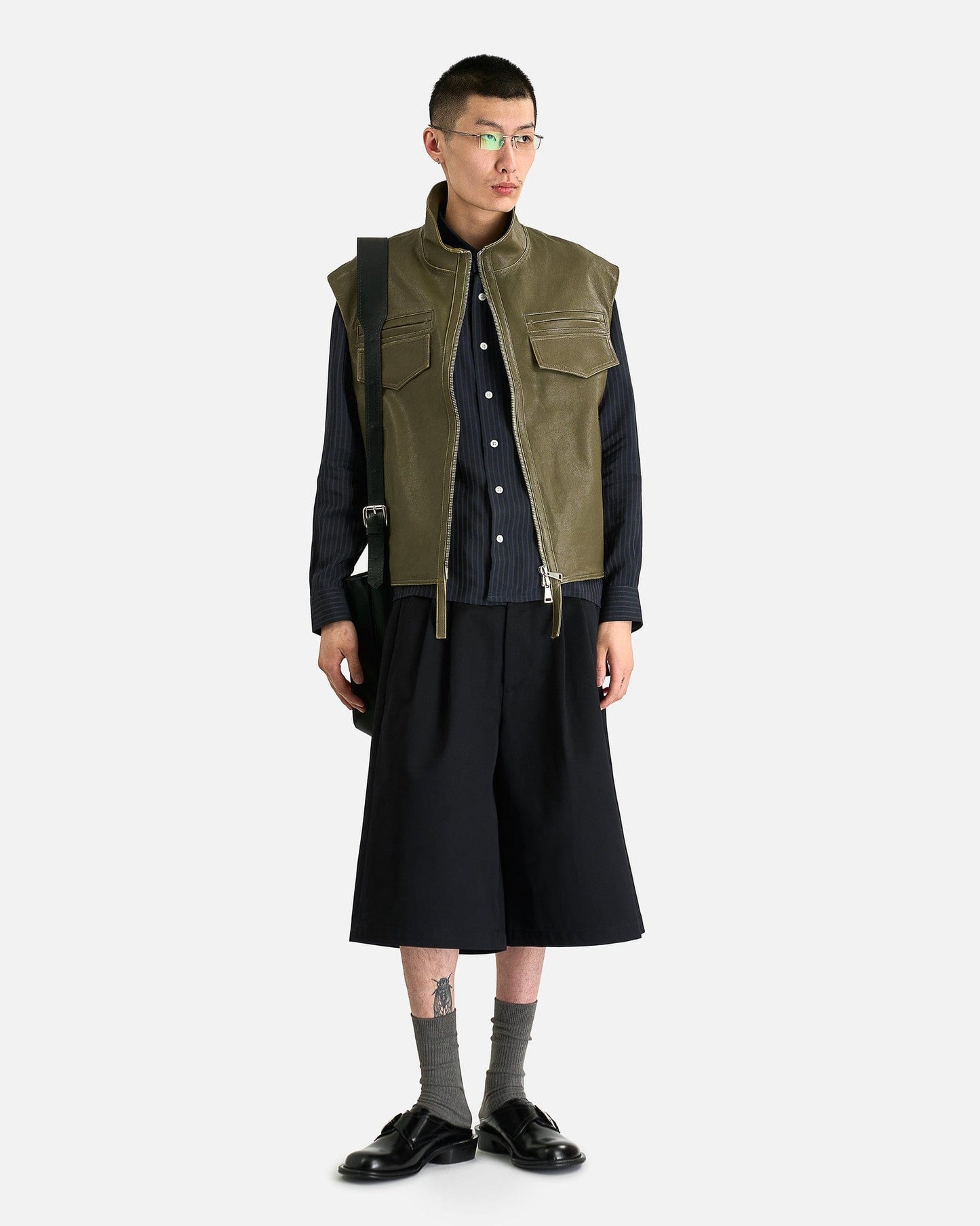 NAMACHEKO Men's Tops Evan Leather Vest in Military Green