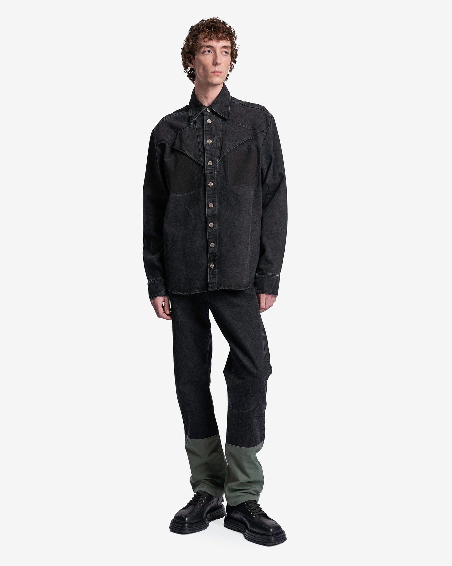 NAMACHEKO Men's Shirts Eveh Denim Shirt in Black Pilling
