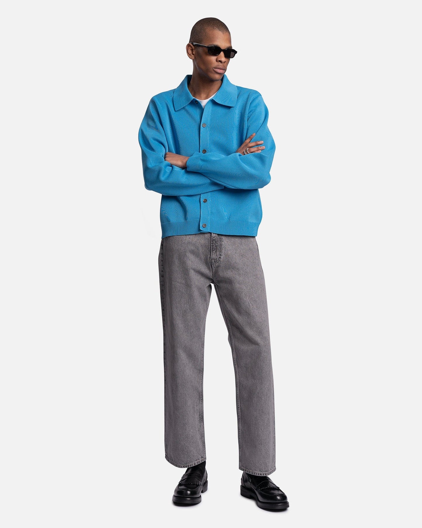 Our Legacy Men's Shirts Evening Polo in Circuit Blue Performance Poly