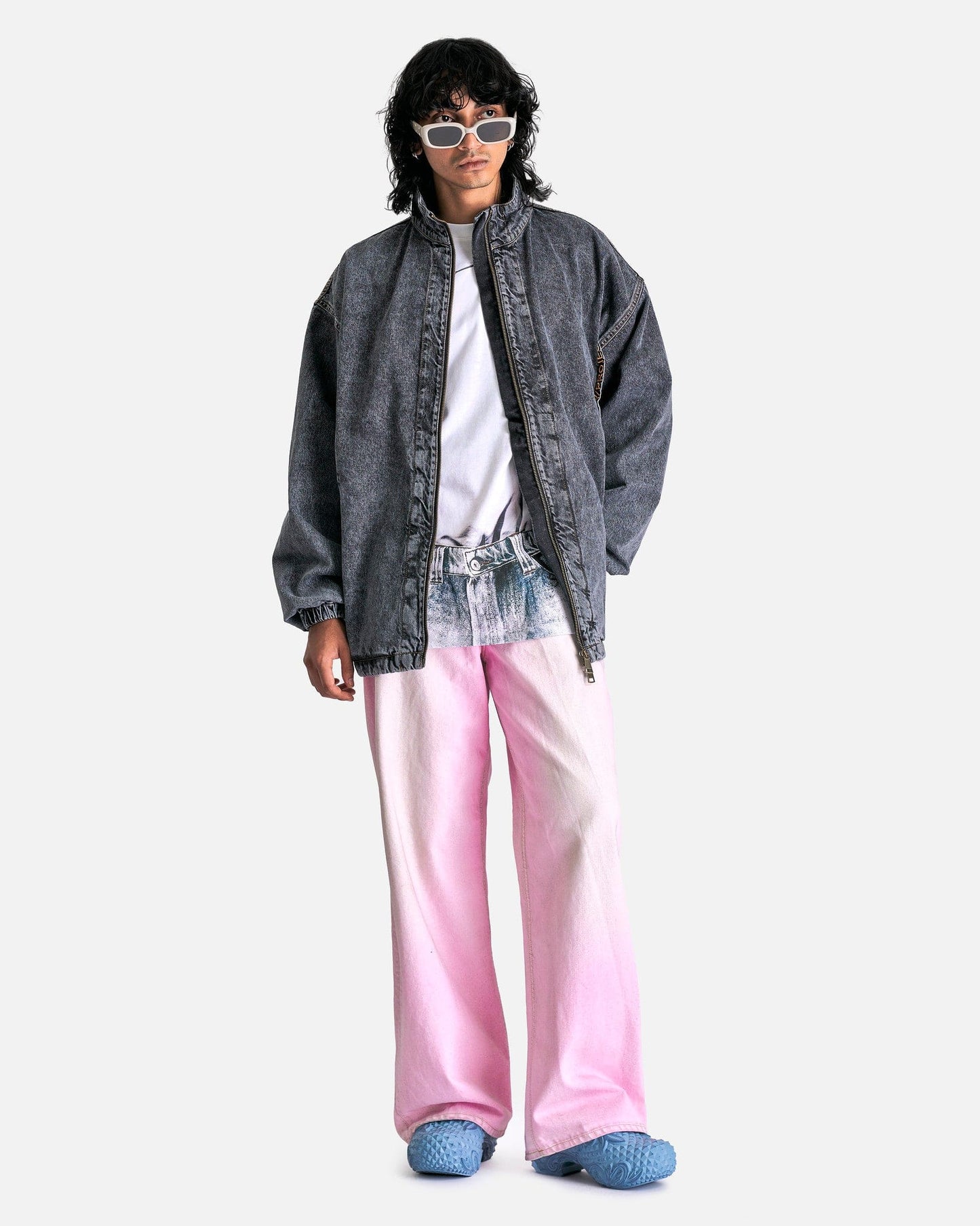 Y/Project Men's Jackets Evergreen Pinched Logo Denim Windbreaker in Vintage Black