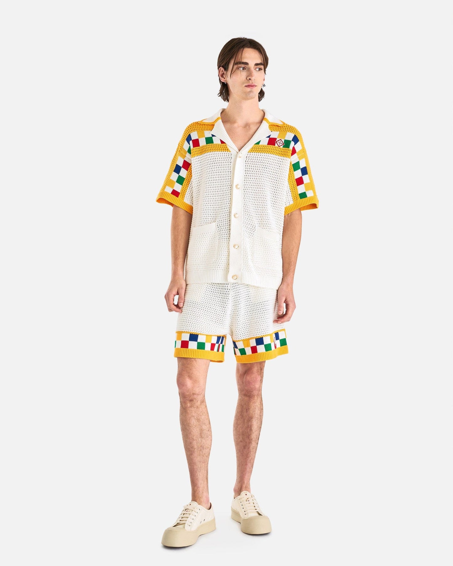 Casablanca Men's Shirts Faux Crochet Shirt in White/Multi