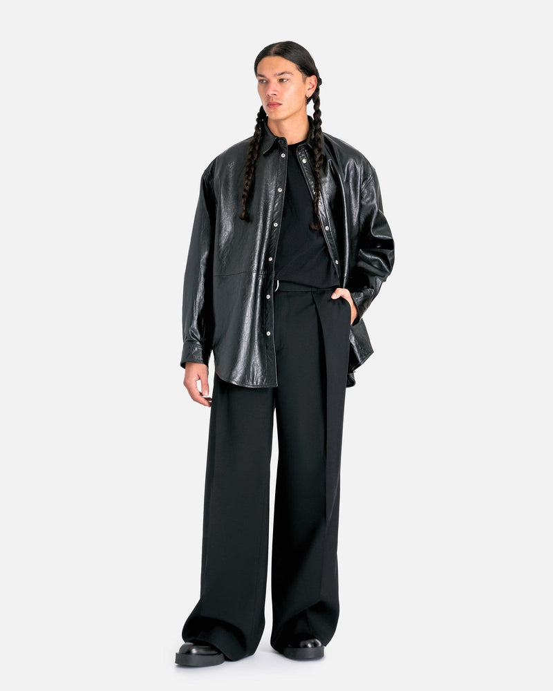 Jil Sander Men's Pants Fine Wool Gabardine Relaxed Fit Trousers in Black