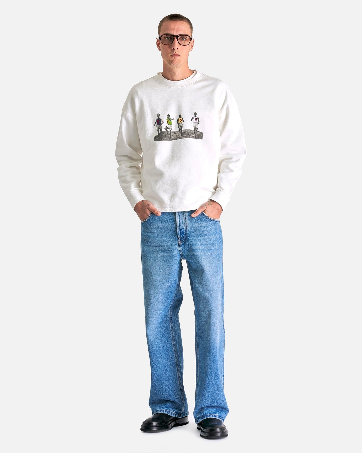 Bode Men's Shirts Finish Line Crewneck in Cream