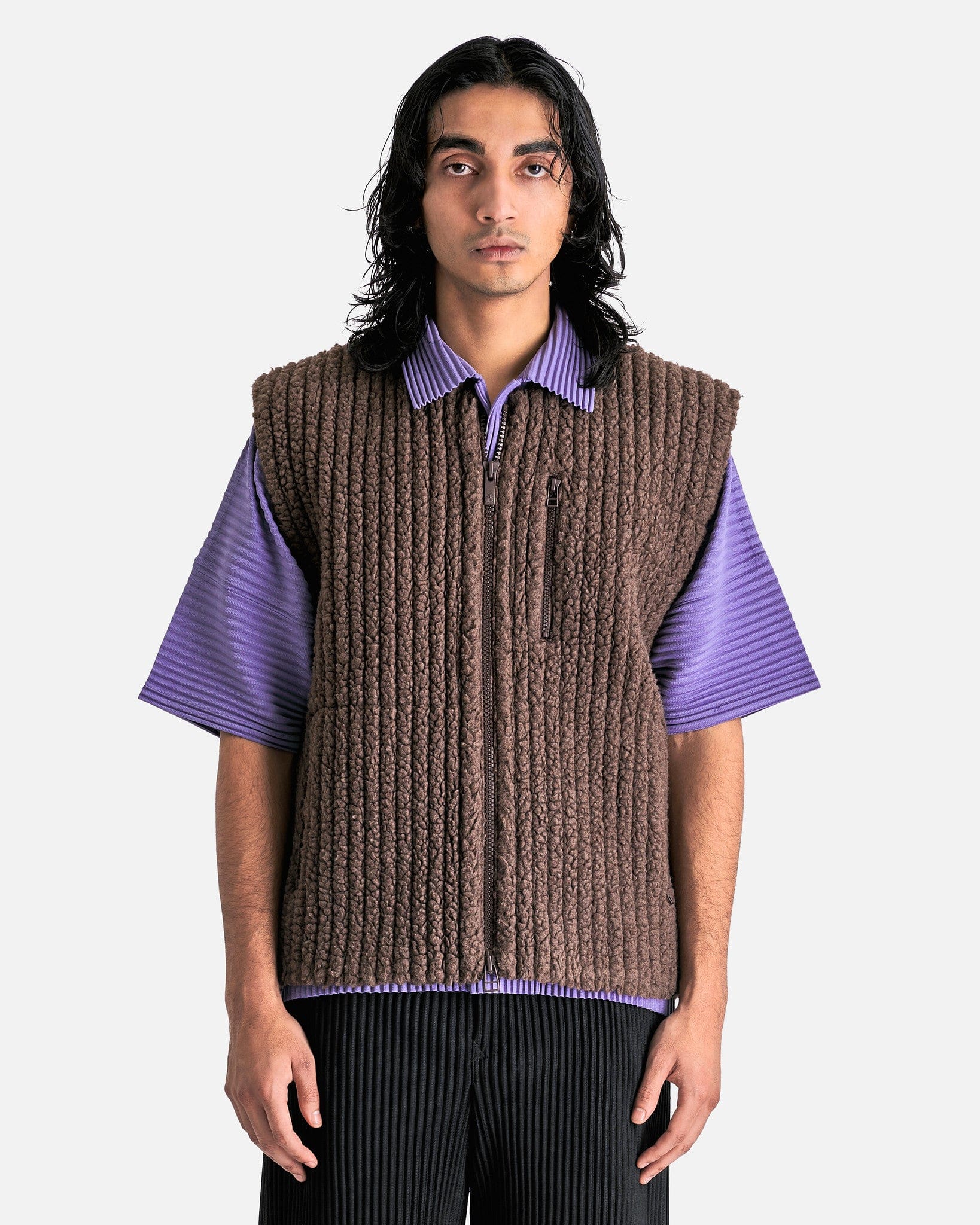 Fleece Pleats Vest in Brown - Main Image
