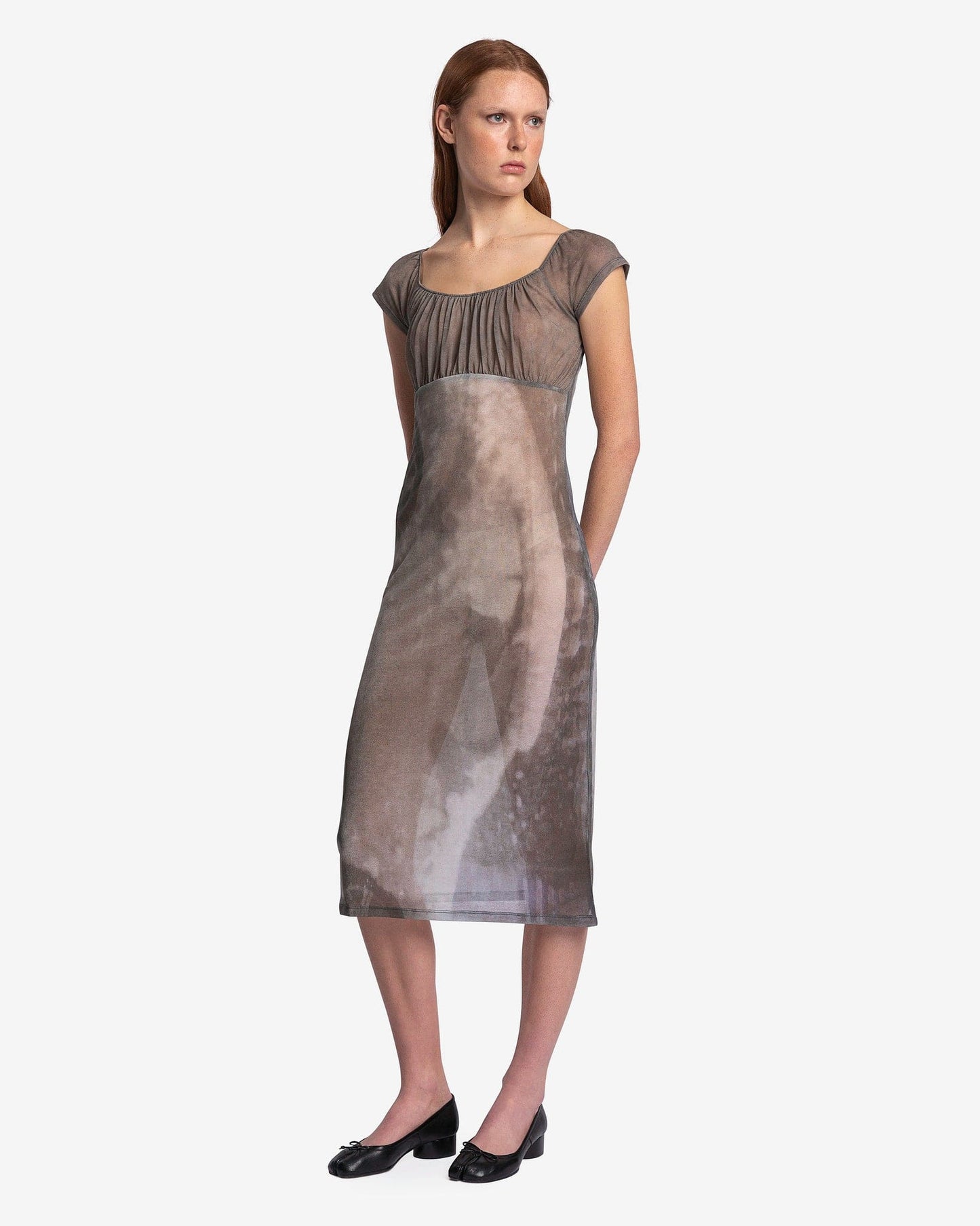 Paloma Wool Women Dresses Flip Snowed Car Print Sheer Dress in Grey