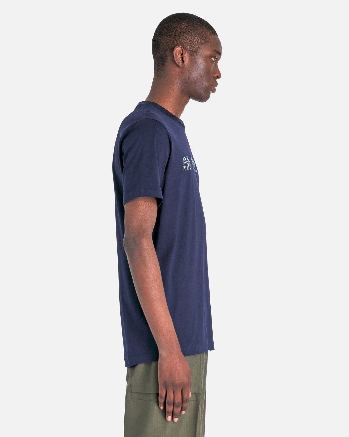Marni Men's T-Shirts Floral Logo Organic Cotton T-Shirt in BluBlack