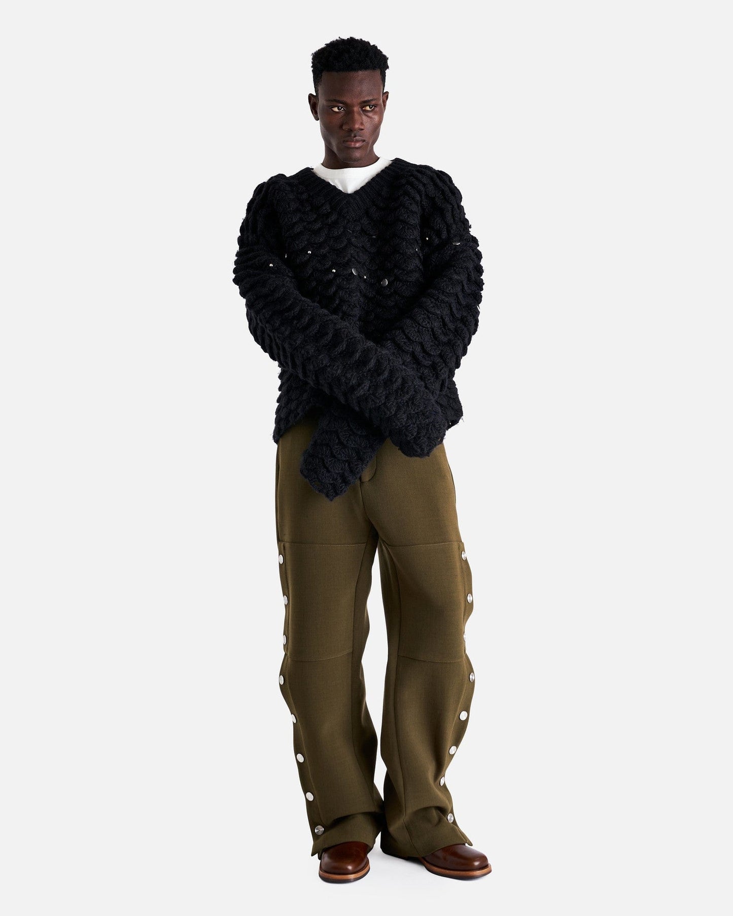 NAMACHEKO Men's Sweater S Fraville V-Neck in Navy