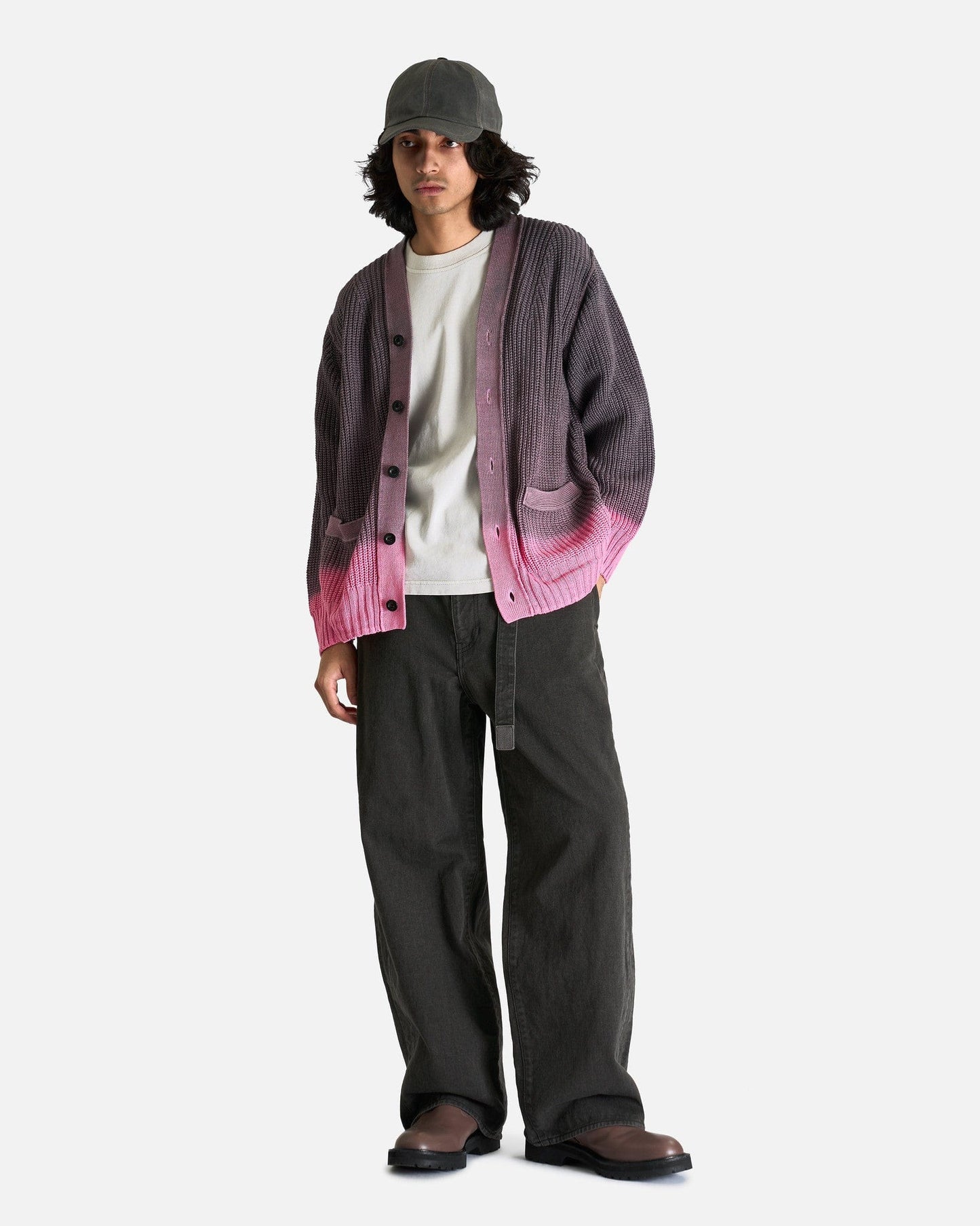 Sacai Men's Tops Garment Dye Knit Cardigan in Pink