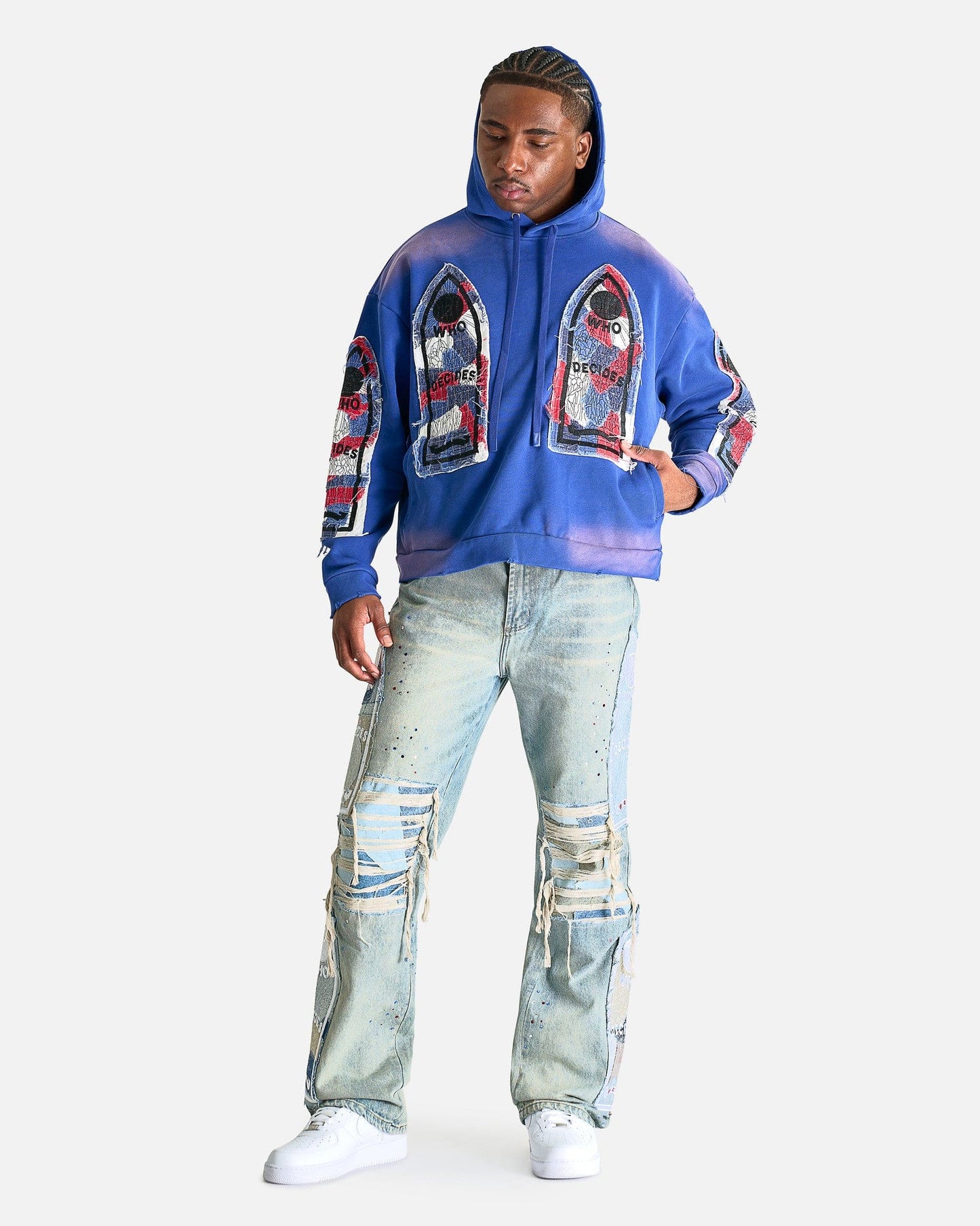 Who Decides War Men Sweaters Glory Fabricated Hooded Pullover in Indigo