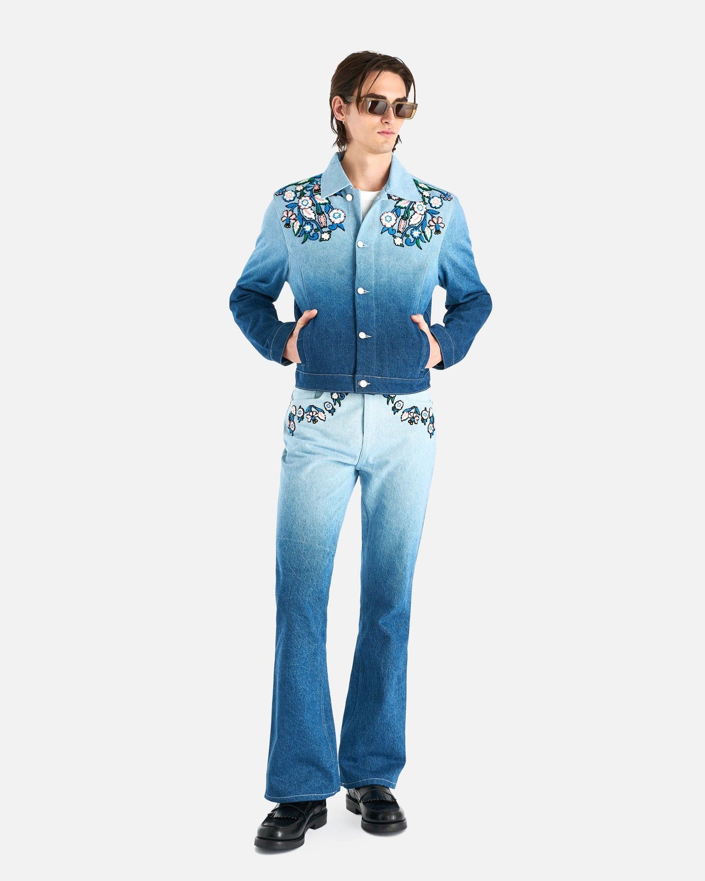 Casablanca Men's Jackets Gradient Floral Embroidery Denim Jacket in Indigo