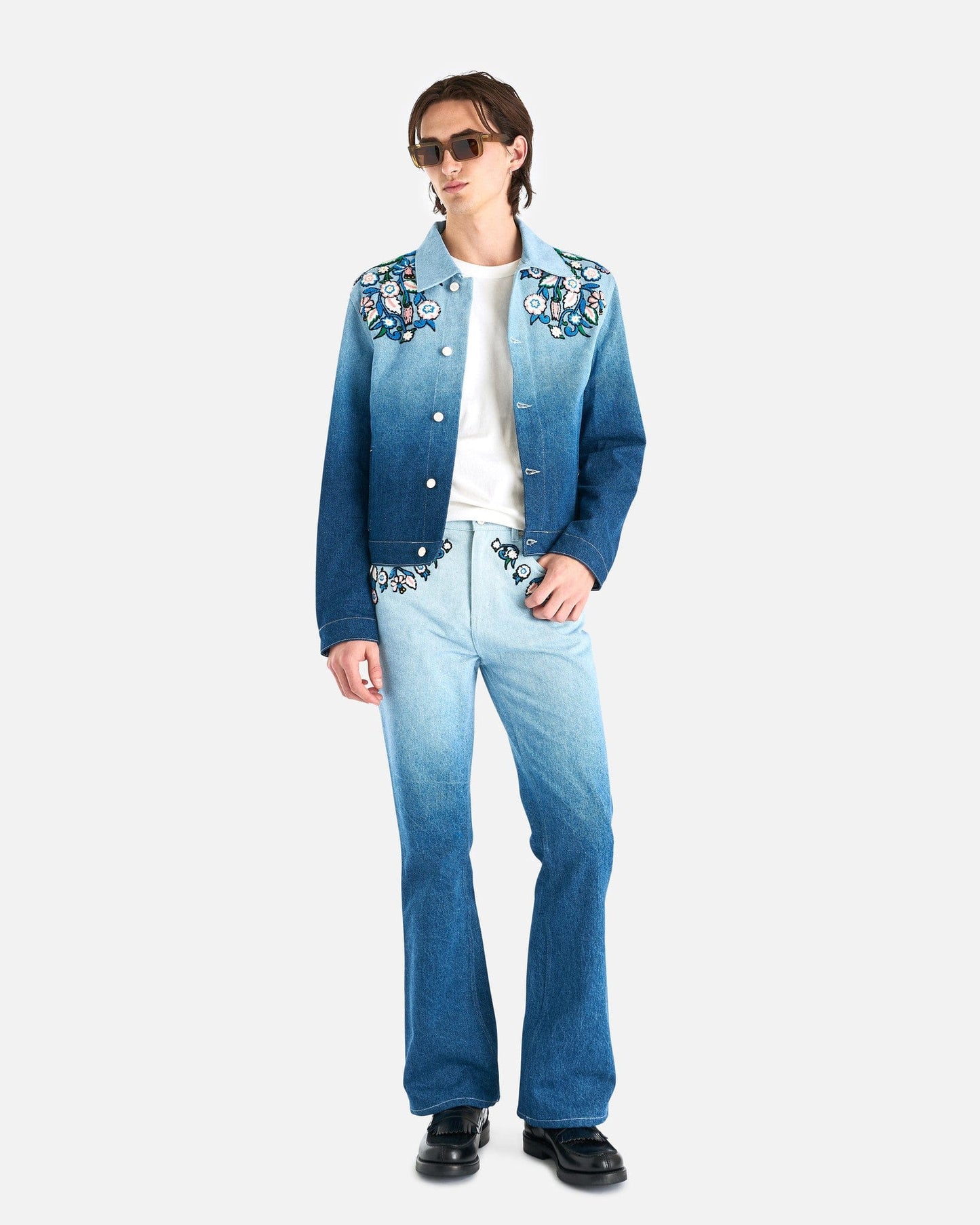 Casablanca Men's Jeans Gradient Floral Embroidery Denim Jeans in Indigo