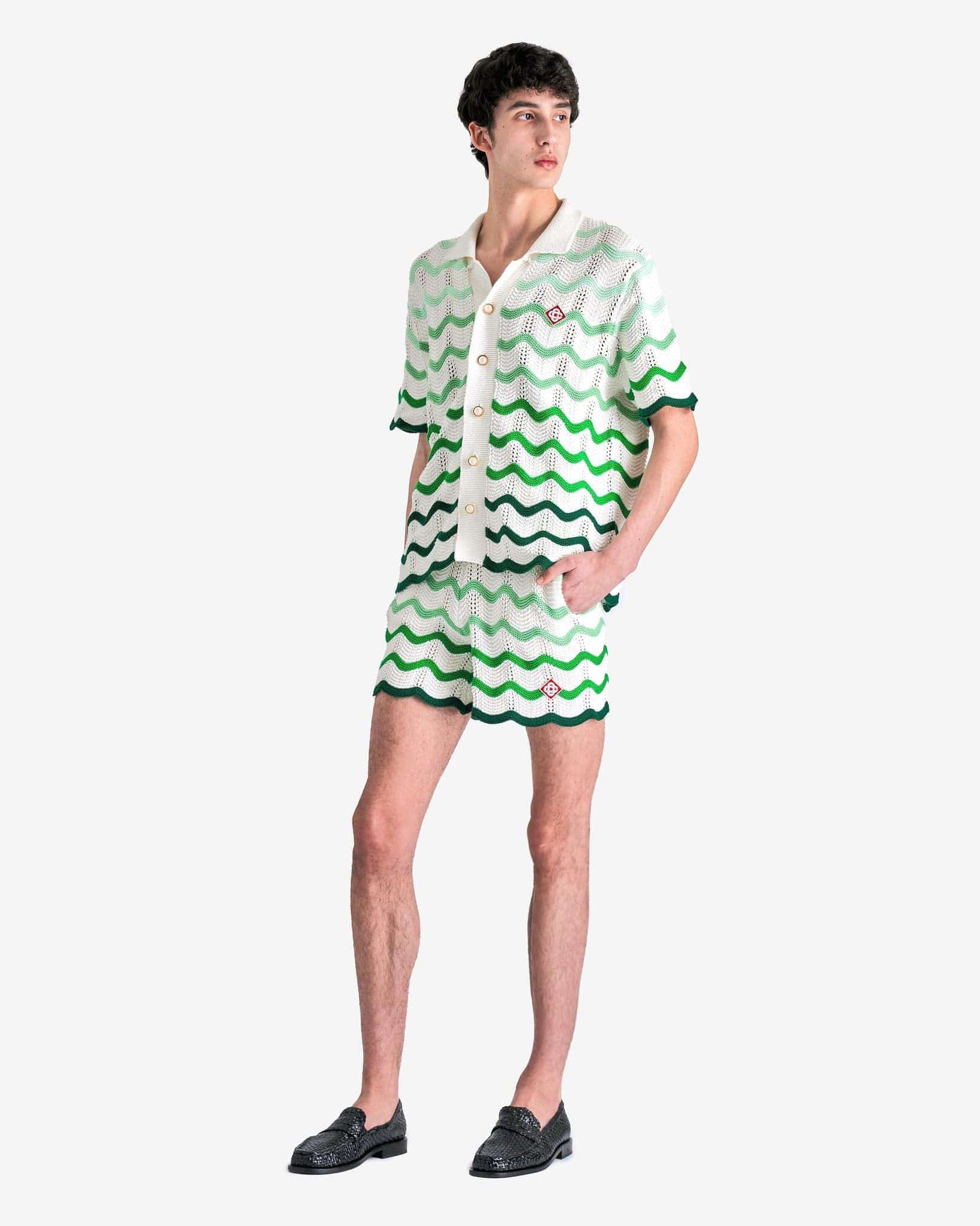 Casablanca Men's Shorts Gradient Wave Texture Shorts in Green/White