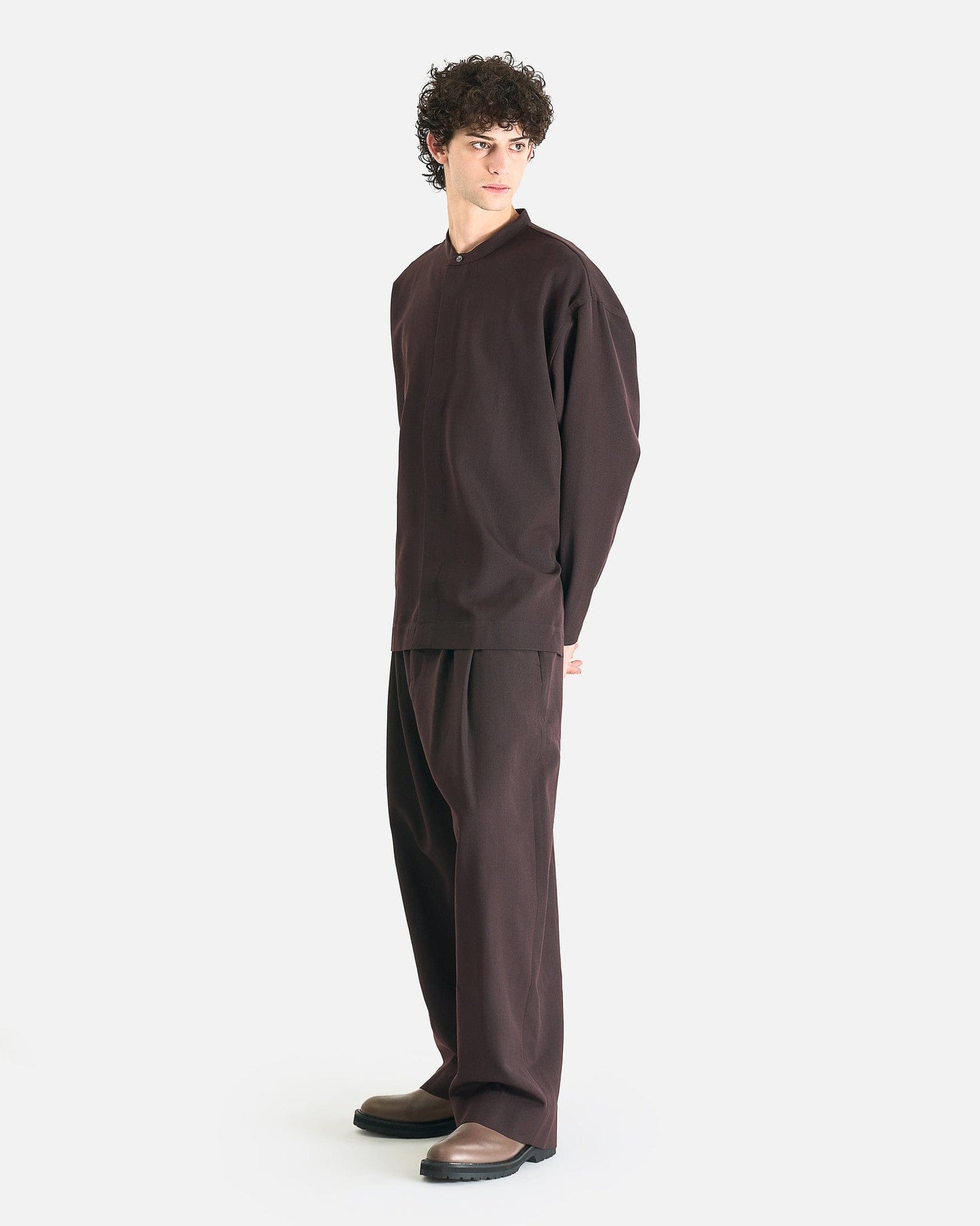 Studio Nicholson Men's Shirts Grandad Collar Shirt in Espresso Brown