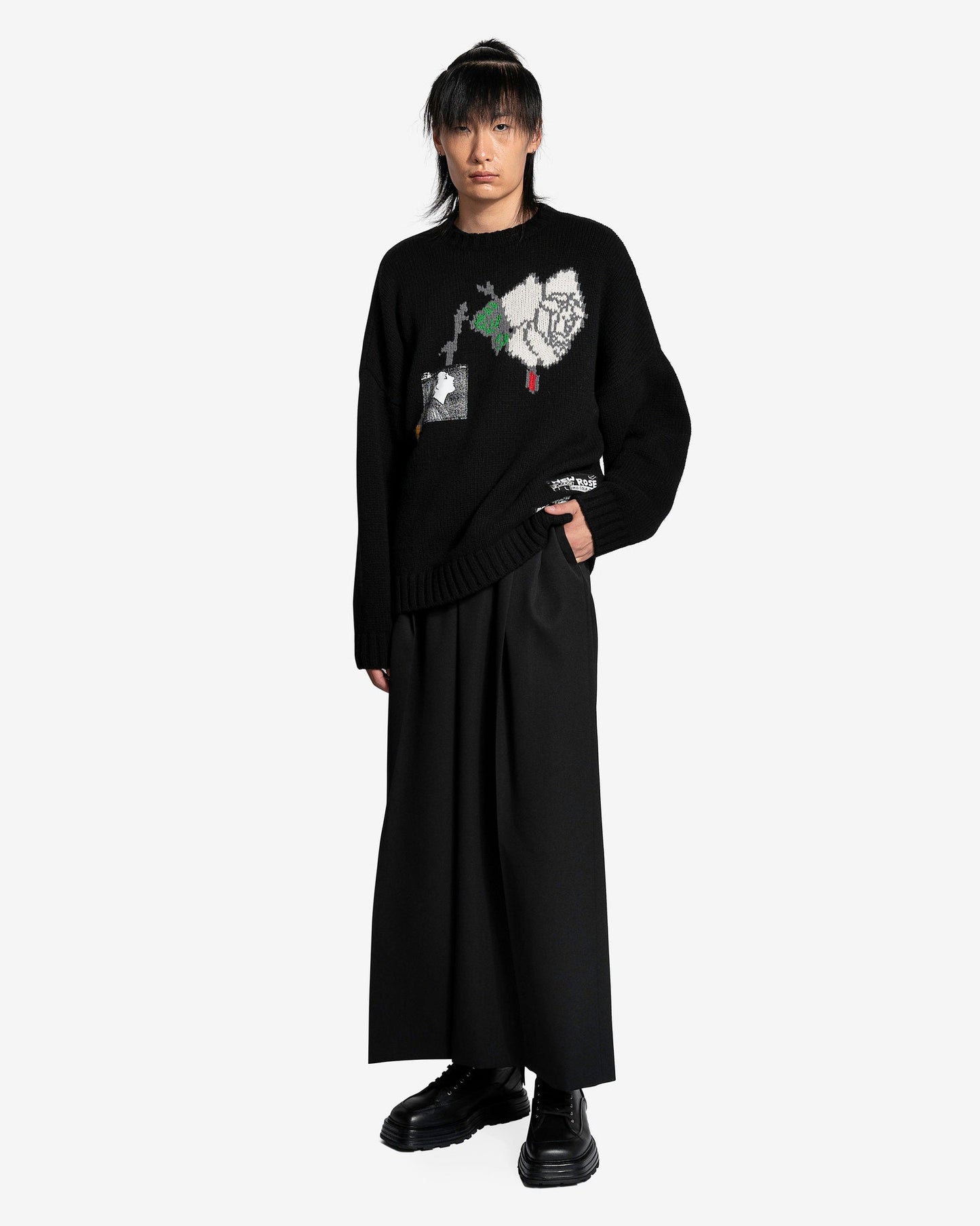 UNDERCOVER Men's Sweater Graphic Knit Sweater with Patch in Black