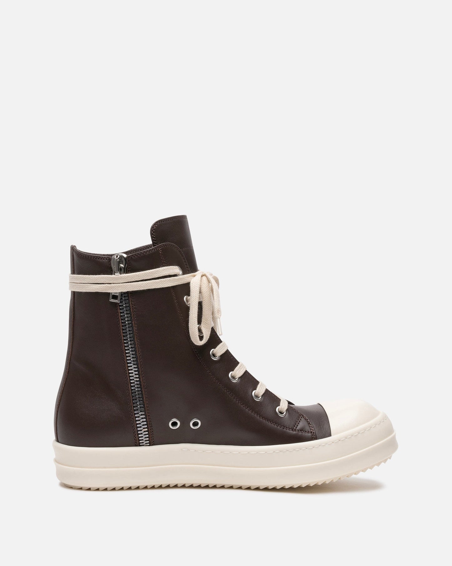 Rick Owens Men's Sneakers Grease Calf Leather Ramones in Brown/Milk