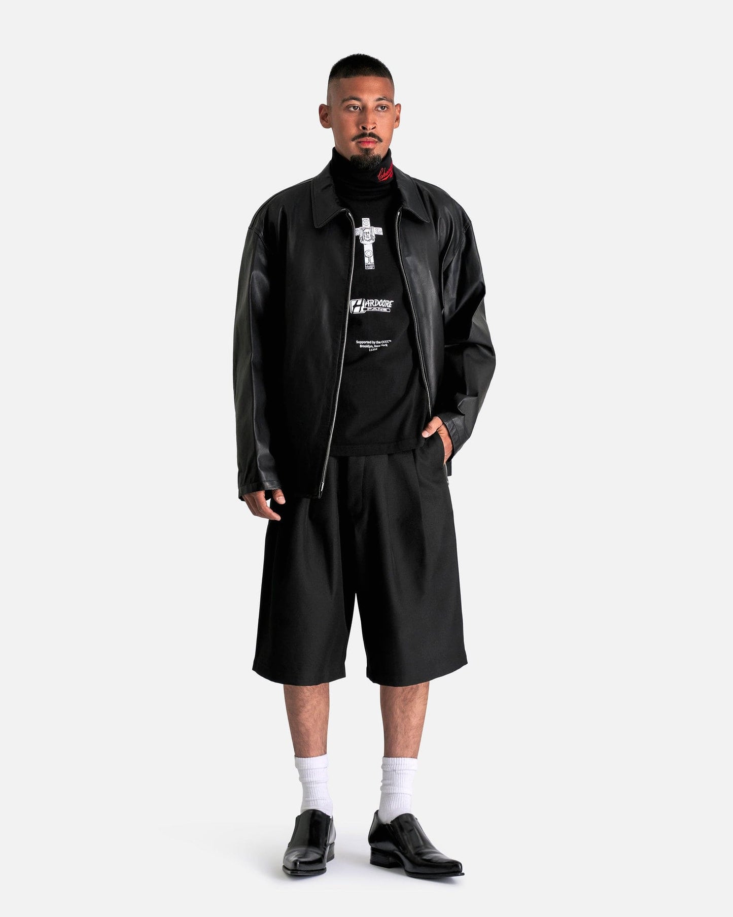 Willy Chavarria Men's T-Shirts 'Hardcore' Turtleneck in Black