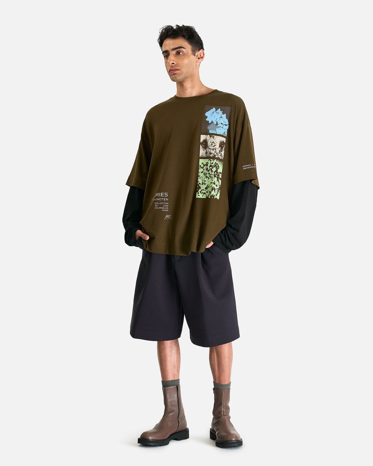 Dries Van Noten Men's Shirts Hemmings PR LS T-Shirt in Khaki