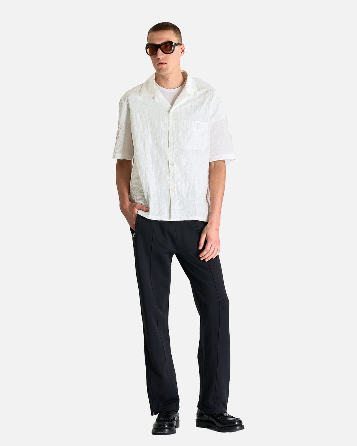 Our Legacy Men's Shirts Heusen Shirt in Shortsleeve in White Flower Embroidery