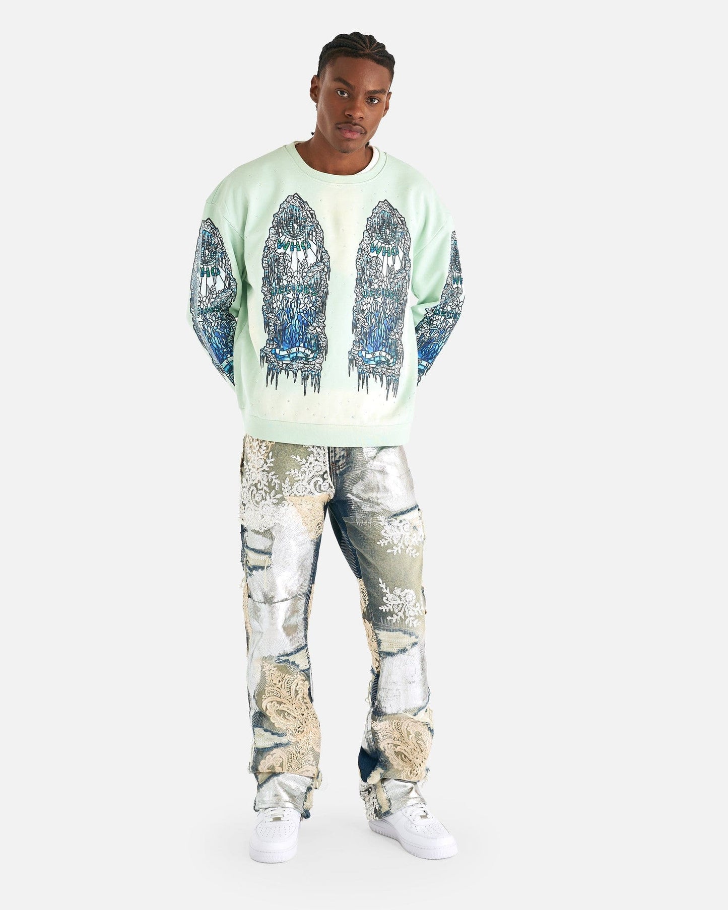 Who Decides War Men's Sweater Iced Glass Crewneck in Sage