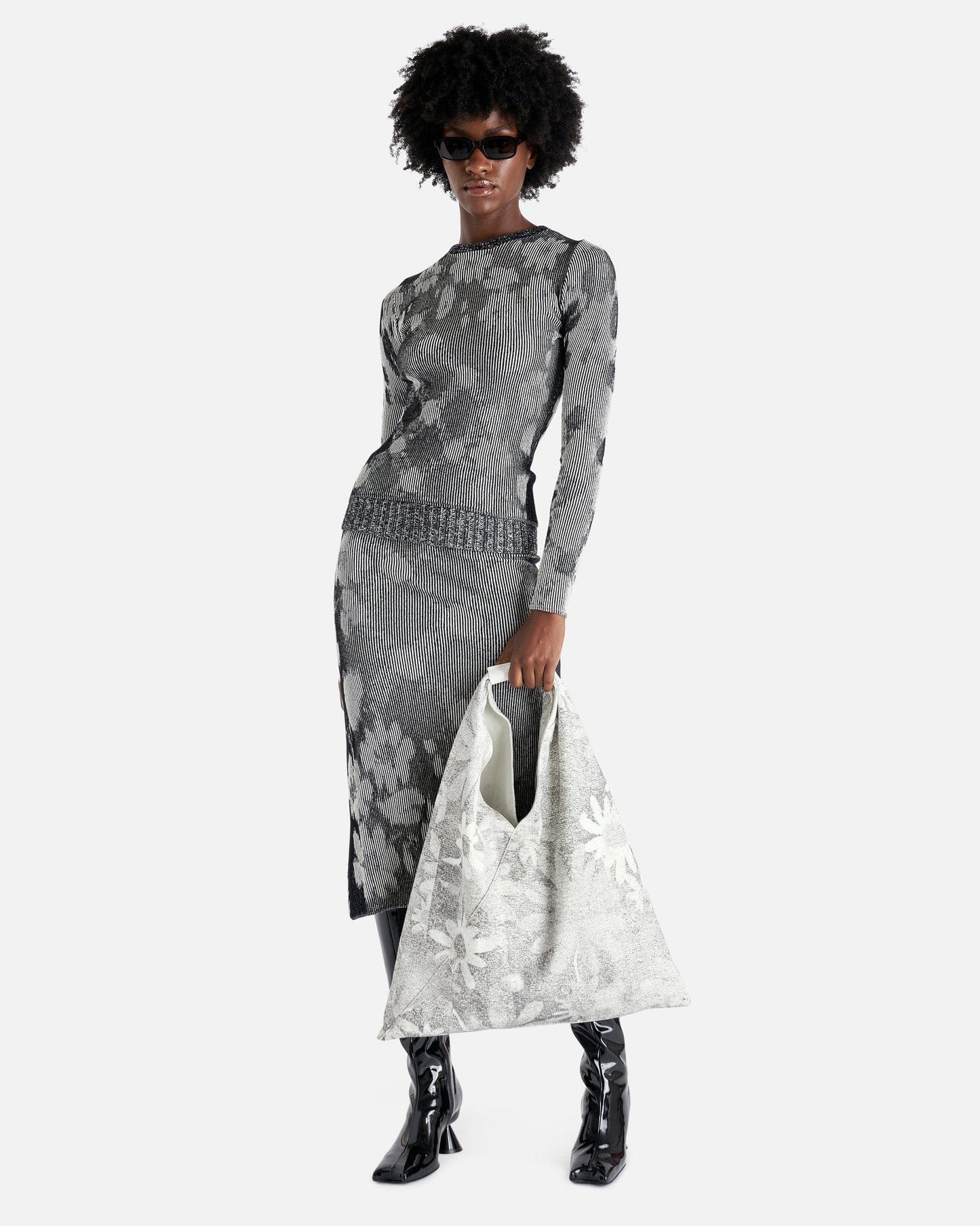 Paolina Russo Women Tops Illusion Knit Long-Sleeve Top in Snow/Black